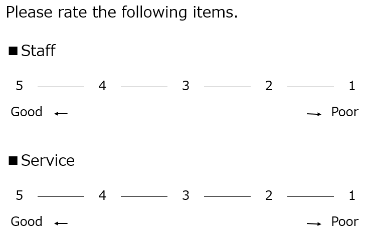 英語の多段階評価アンケート 簡単な作成例